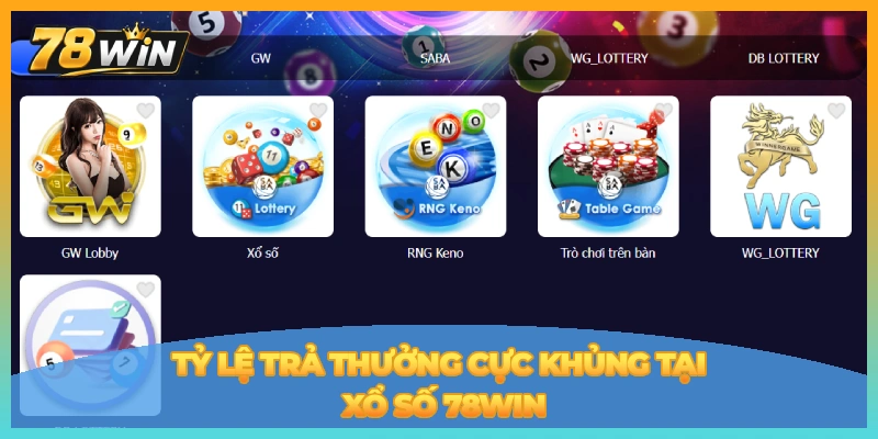 Quay số trúng thưởng tại sảnh xổ số 78win